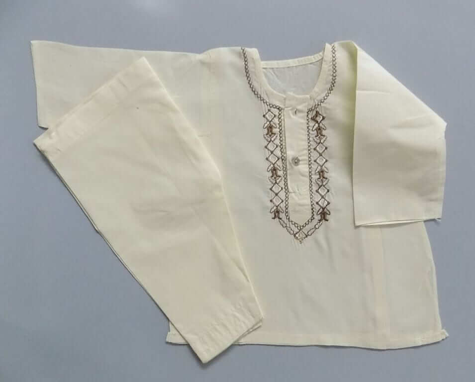 In Cream Colour Embroidered Cotton Shalwar Kurta In 3 Sizes