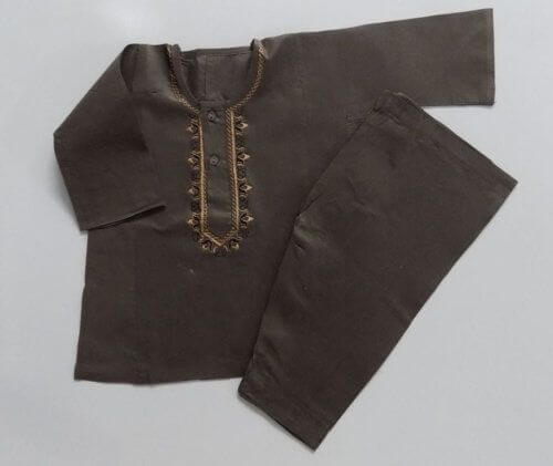 In Walnut Brown Embroidered Cotton Shalwar Kurta In 3 Sizes