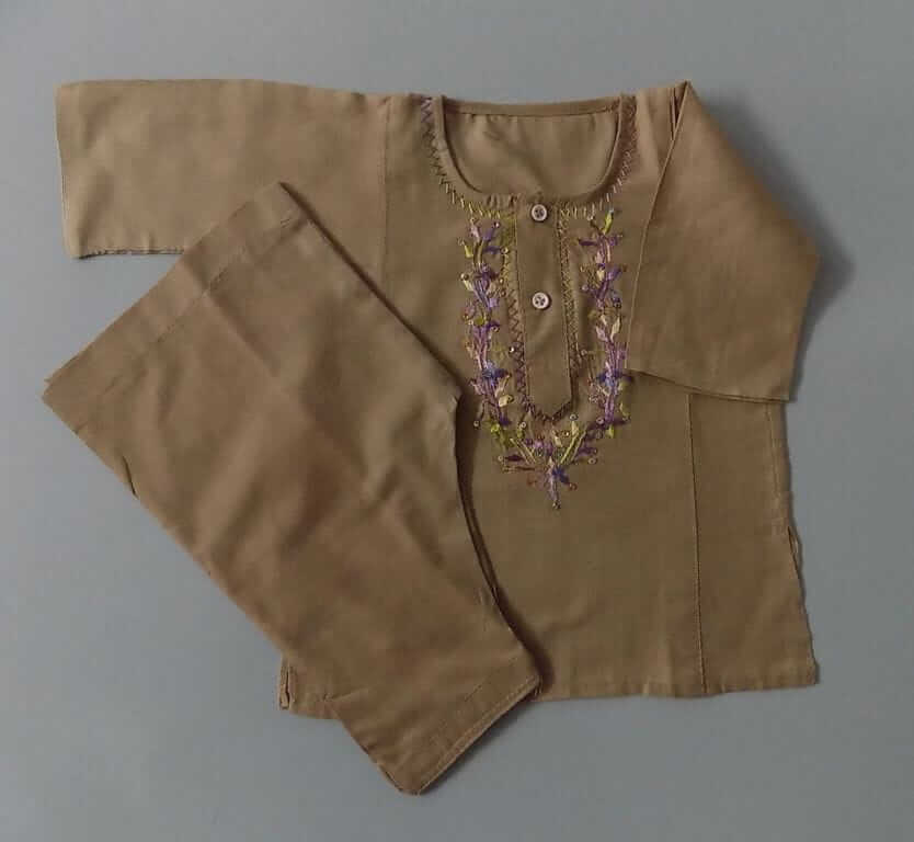 Cute Hand Made Embroidery Baby Pink Casual Lawn Kurta Shalwar 4 Baby Girls