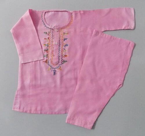 Hand Made Embroidery Baby Pink Casual Cotton Kurta Shalwar 4 Baby Girls