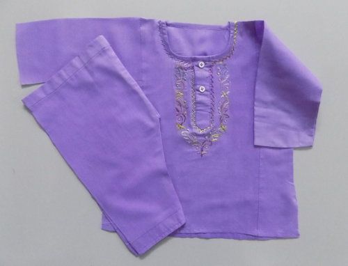 Hand Made Embroidery Voilet Casual Cotton Kurta Shalwar 4 Baby Girls
