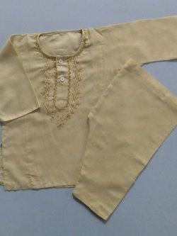 Hand Made Embroidery Sand Brown Casual Cotton Kurta Shalwar 4 Baby Girls