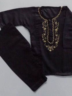 Hand Made Embroidery Black Casual Cotton Kurta Shalwar 4 Baby Girls