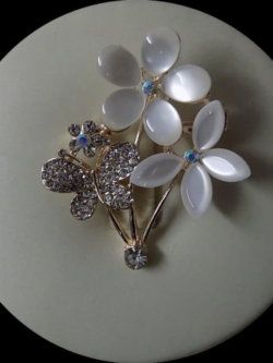 Cute Floral With Butterfly Shape Silver Brooch For Girls n Ladies