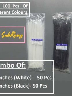 100 Pcs White n Black Tie Knots Combo Pack of 50 Each of 10 Inches