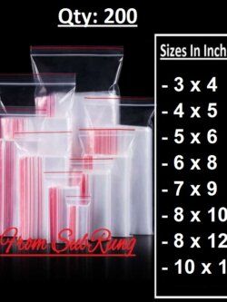200 Best Quality Clear Resealable Zip Lock Plastic Bags in 8 Different Sizes