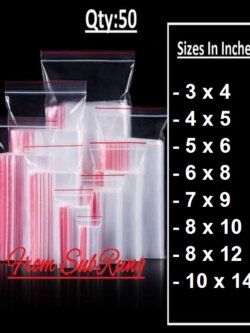 50 Best Quality Clear Resealable Zip Lock Plastic Bags in 8 Different Sizes