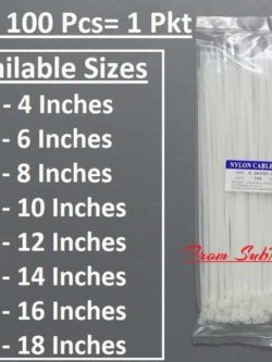 Pack of 100 Pieces Bright White Nylon Cable Zip Ties In 8 Sizes