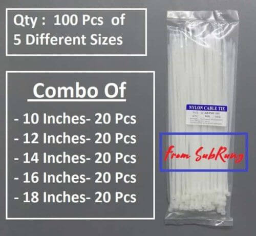100 Pcs White Tie Knots Combo Pack of 20 Each of 10- 12- 14- 16- 18 Inches