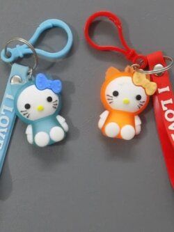 Two Cute Hello Kitty Shape Key Chains- Orange n Blue- 6″ Length