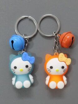 Two Cute Hello Kitty Shape Key Chains- Orange and Blue- 4″ Length