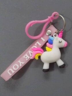 Pink Cute Unicorn Shape Key Chains- I Love U Strape 6″ Total Length