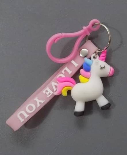 Pink Cute Unicorn Shape Key Chains- I Love U Strape 6" Total Length