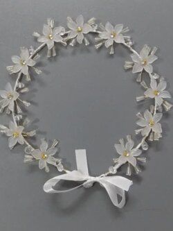 Fancy White Floral Crown Head Band For Girls- 12″ Length
