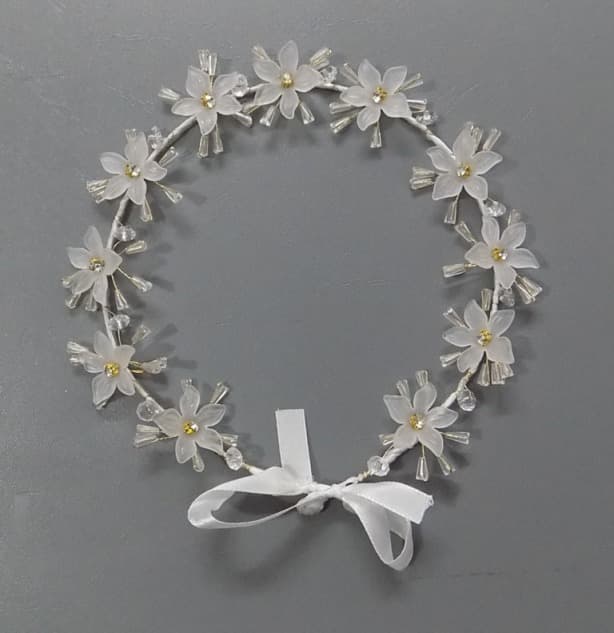 Fancy White Floral Crown Head Band For Girls- 12" Length