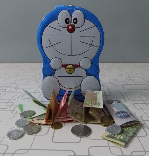 Cute Large Metallic Doraemon Money Box 6.5 x 4.5 Inches