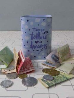 Cute Metallic Money Box -Follow Your Dreams- 3×4 Inches
