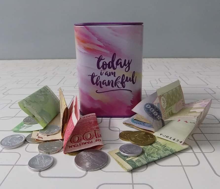 Cute Metallic Money Box- Today I am Thankful- 3x4 Inches