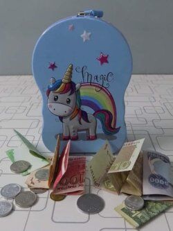 Cute Large Metallic Unicorn Face Money Box 6.5 x 4.5 Inches