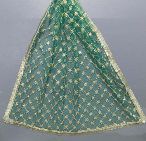 Beautiful Fancy Net Dupatta In Green Colour 72 x 36 Inches