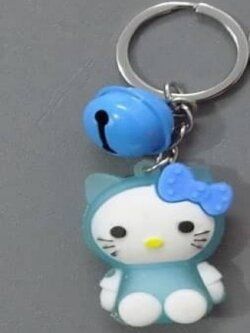 Cute Blue Hello Kitty Shape Key Chains- With Bell 4 Inches