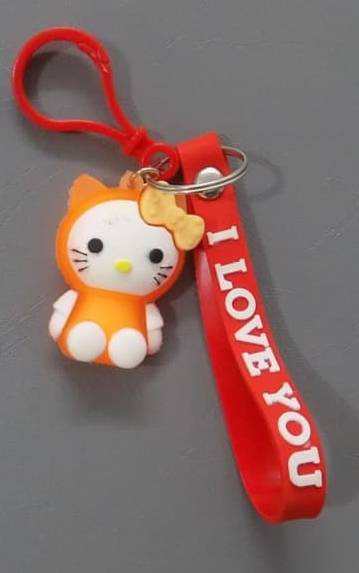 Cute Orange Hello Kitty Shape Key Chains- I Love You Strape