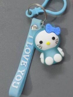 Cute Light Blue Hello Kitty Shape Key Chains- I Love You Strape