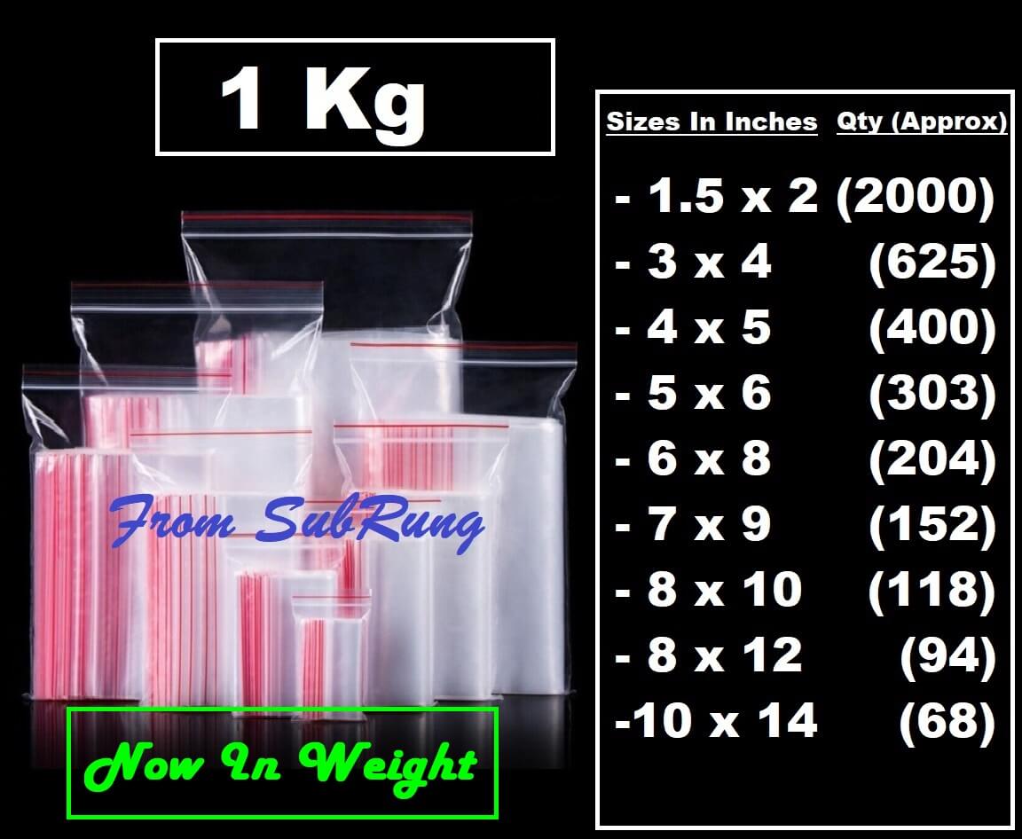 In Weight 1 Kg Best Quality Resealable Zip Lock Bags in 9 Different Sizes