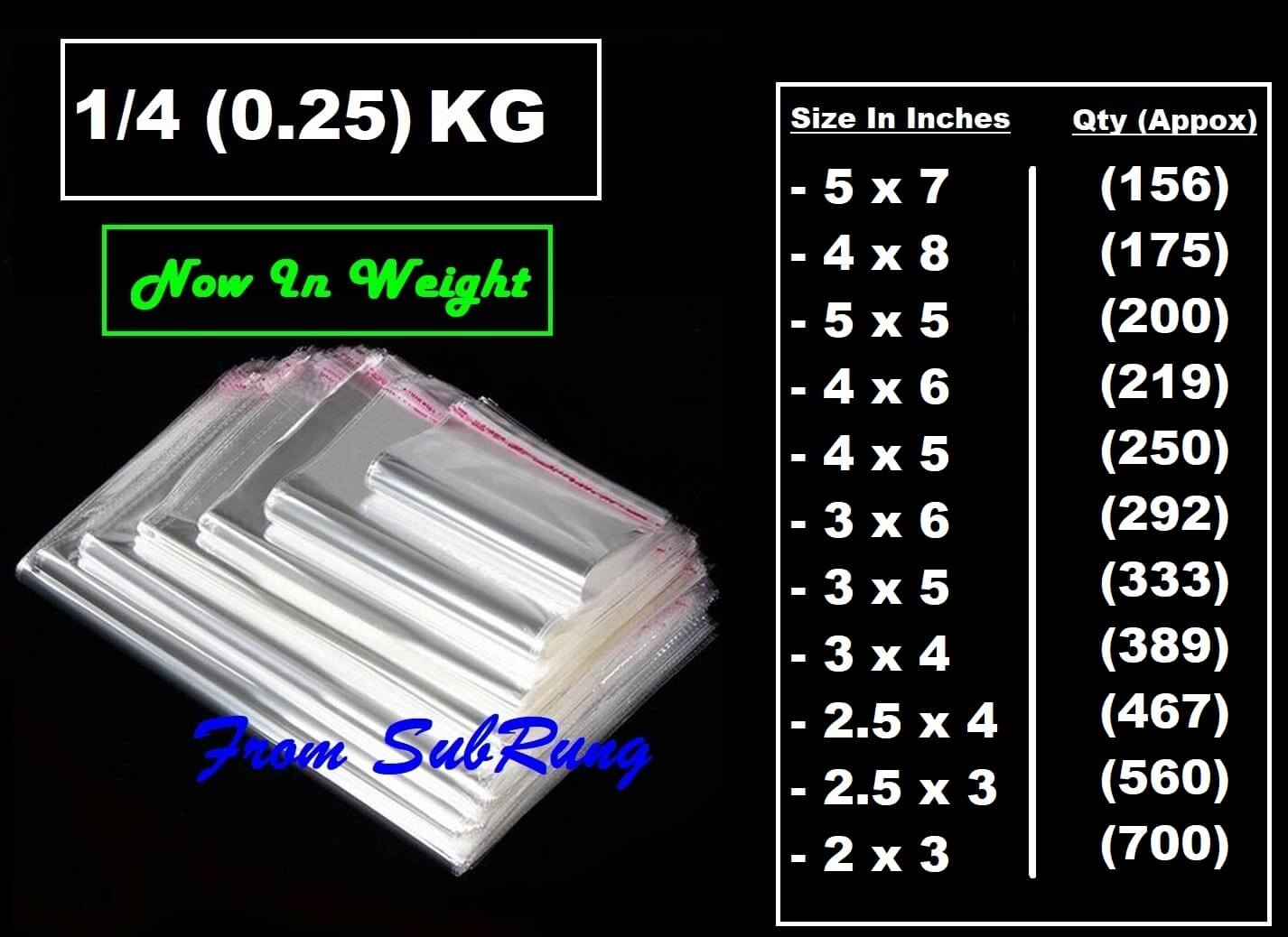 0.25 Kg Resealable BOPP Poly Bags- Now In Weight- In 11 Different Sizes-3 1 <p class="pdp-mod-product-badge-wrapper"><span class="pdp-mod-product-badge-title" data-spm-anchor-id="a2a0e.pdp.0.i12.7659DI89DI89YC">200 In Quantity Transparent Plastic BOPP Poly Bags- PP Bags -Cellophane Bags In 20 Different Available Sizes With Adhesive Sealing- Reusable- Perfect for Packing n Securing of Clothes Jewellery Food and Many Different Items- Gift Packing- Exact Size- SubRung</span>. <strong> <a href="https://subrung.online/shop/miscellaneous/" target="_blank" rel="noopener">(More Misc)</a></strong></p> 0.25 Kg Resealable BOPP Poly Bags- Now In Weight- In 11 Different Sizes-3