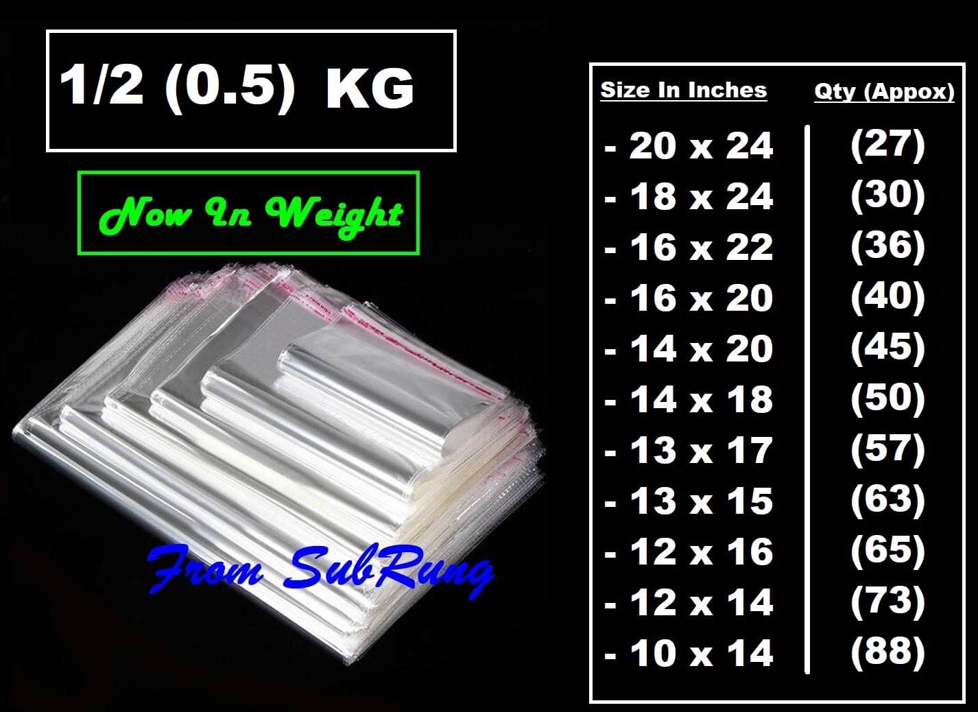 0.5 Kg Resealable BOPP Poly Bags- Now In Weight- In 11 Different Sizes-1 3 <p class="pdp-mod-product-badge-wrapper"><span class="pdp-mod-product-badge-title" data-spm-anchor-id="a2a0e.pdp.0.i12.7659DI89DI89YC">200 In Quantity Transparent Plastic BOPP Poly Bags- PP Bags -Cellophane Bags In 20 Different Available Sizes With Adhesive Sealing- Reusable- Perfect for Packing n Securing of Clothes Jewellery Food and Many Different Items- Gift Packing- Exact Size- SubRung</span>. <strong> <a href="https://subrung.online/shop/miscellaneous/" target="_blank" rel="noopener">(More Misc)</a></strong></p> 0.5 Kg Resealable BOPP Poly Bags- Now In Weight- In 11 Different Sizes-1