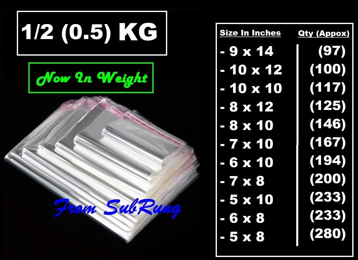 0.5 Kg Resealable BOPP Poly Bags- Now In Weight- In 11 Different Sizes-2 2 <p class="pdp-mod-product-badge-wrapper"><span class="pdp-mod-product-badge-title" data-spm-anchor-id="a2a0e.pdp.0.i12.7659DI89DI89YC">200 In Quantity Transparent Plastic BOPP Poly Bags- PP Bags -Cellophane Bags In 20 Different Available Sizes With Adhesive Sealing- Reusable- Perfect for Packing n Securing of Clothes Jewellery Food and Many Different Items- Gift Packing- Exact Size- SubRung</span>. <strong> <a href="https://subrung.online/shop/miscellaneous/" target="_blank" rel="noopener">(More Misc)</a></strong></p> 0.5 Kg Resealable BOPP Poly Bags- Now In Weight- In 11 Different Sizes-2
