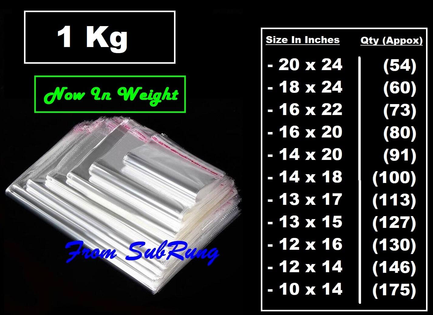 1Kg Resealable BOPP Poly Bags- Now In Weight- In 11 Different Sizes-1 1 <p class="pdp-mod-product-badge-wrapper"><span class="pdp-mod-product-badge-title" data-spm-anchor-id="a2a0e.pdp.0.i12.7659DI89DI89YC">200 In Quantity Transparent Plastic BOPP Poly Bags- PP Bags -Cellophane Bags In 20 Different Available Sizes With Adhesive Sealing- Reusable- Perfect for Packing n Securing of Clothes Jewellery Food and Many Different Items- Gift Packing- Exact Size- SubRung</span>. <strong> <a href="https://subrung.online/shop/miscellaneous/" target="_blank" rel="noopener">(More Misc)</a></strong></p> 1Kg Resealable BOPP Poly Bags- Now In Weight- In 11 Different Sizes-1