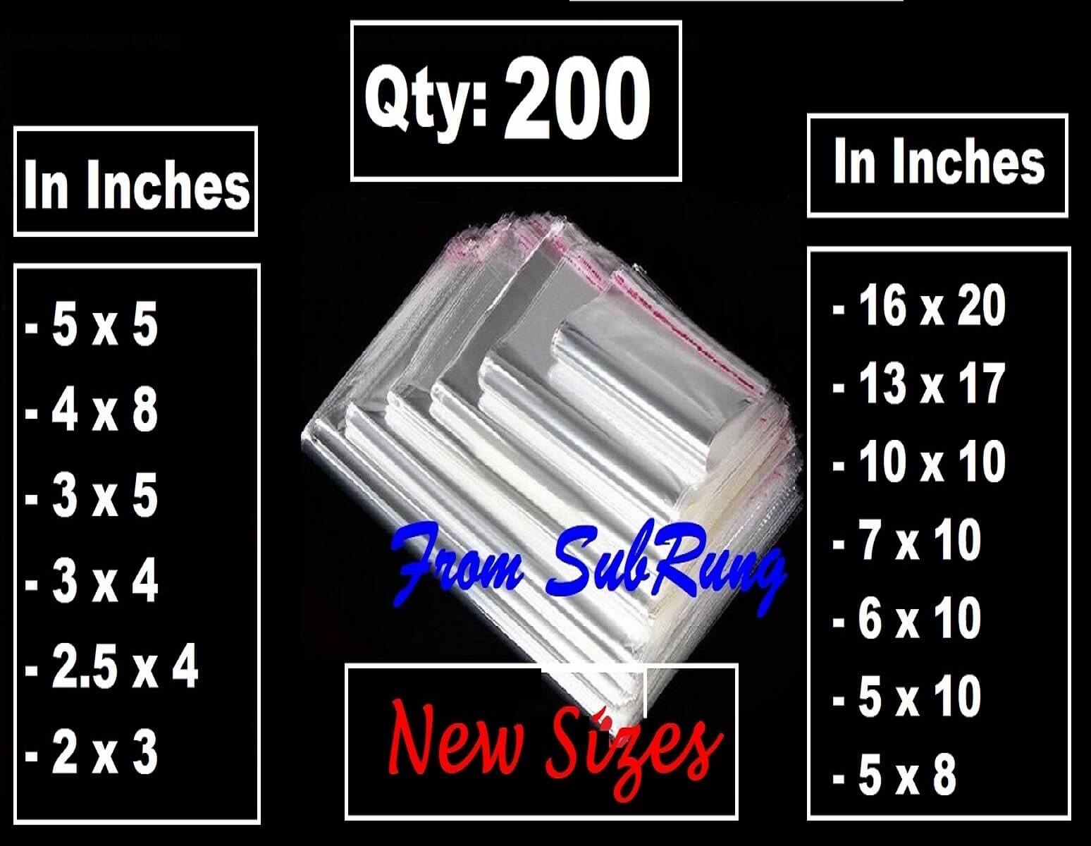 Special Sizes 200 Qty Transparent Plastic Resealable BOPP Bags In 13 Different Sizes