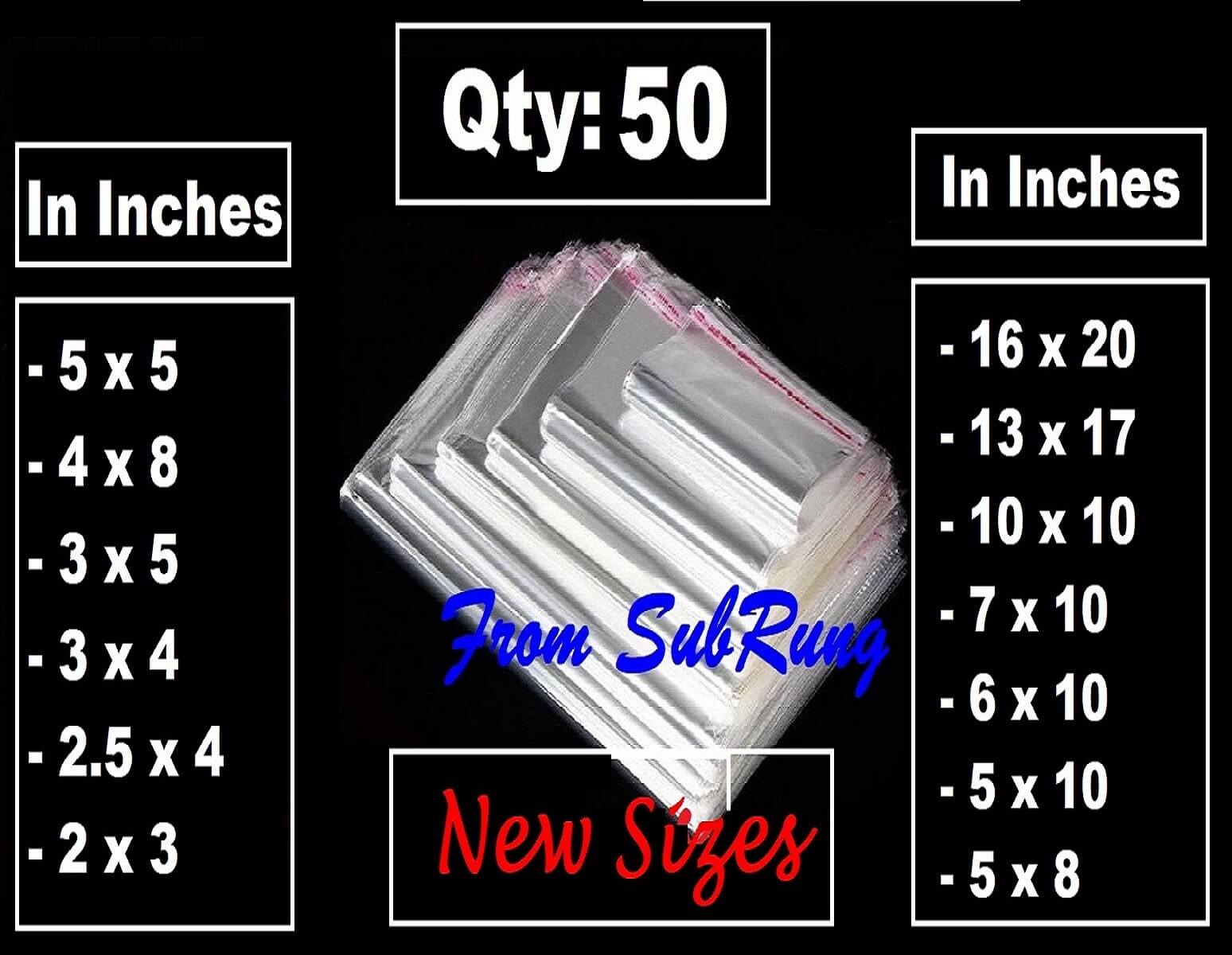 Special Sizes 50 Qty Transparent Plastic Resealable BOPP Bags In 13 Different Sizes
